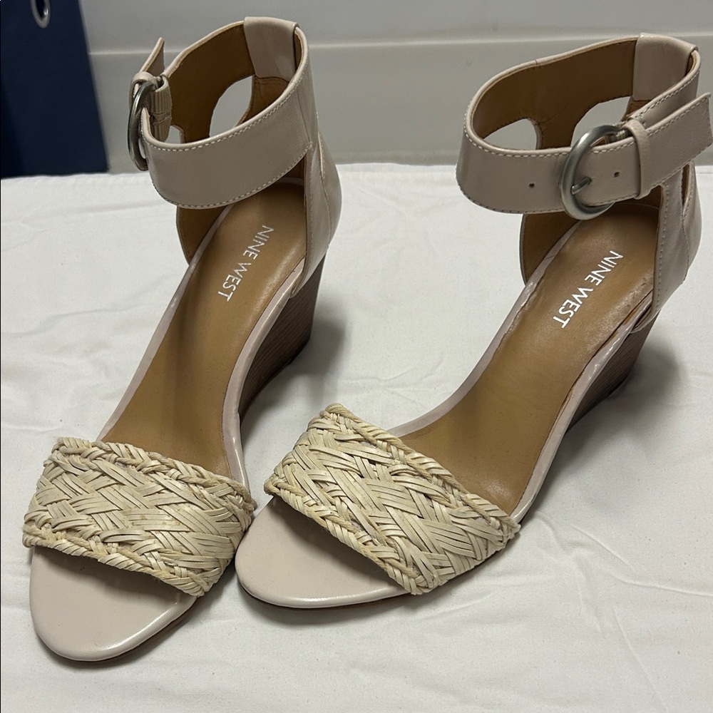 Nine West Cream Wedge Sandals